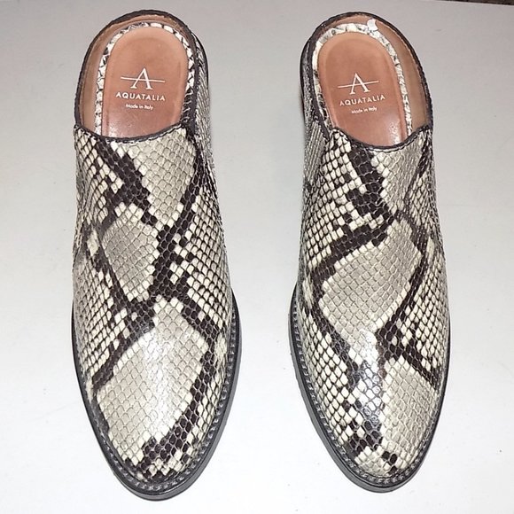 NEW Aquatalia Libby python snake embossed leather heeled mules US 6.5 Italy - Picture 1 of 9